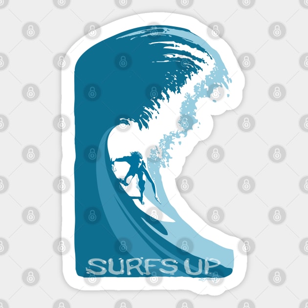 RETRO SURFS UP POSTER ART Sticker by SFDesignstudio